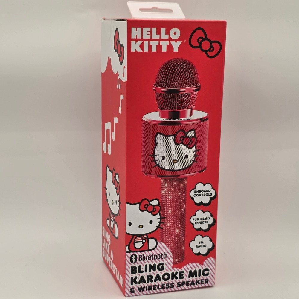 Hello Kitty Bluetooth Bling Karaoke Mic Wireless Speaker Red Sanrio NEW